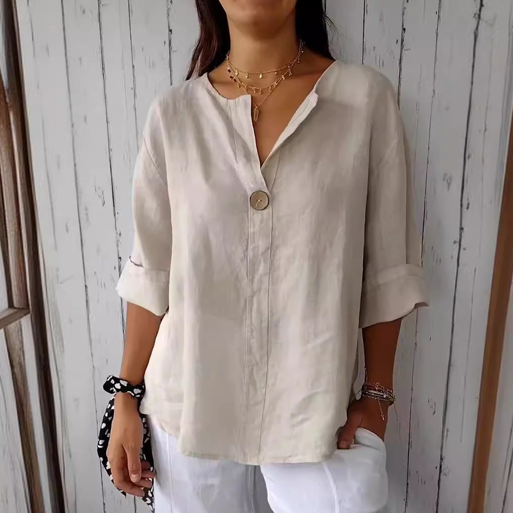 Damen Bluse V-Ausschnitt Weite Passform