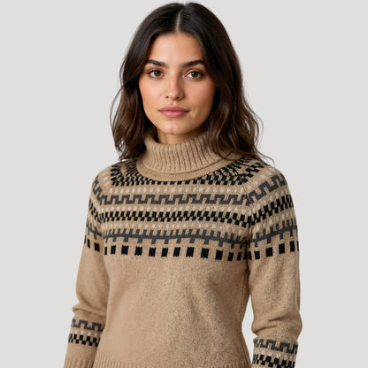 Damen Strickpullover Rollkragen Frühlingsmuster