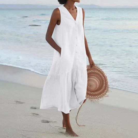 Damen Strandkleid Ärmellos V-Ausschnitt - Norvielle