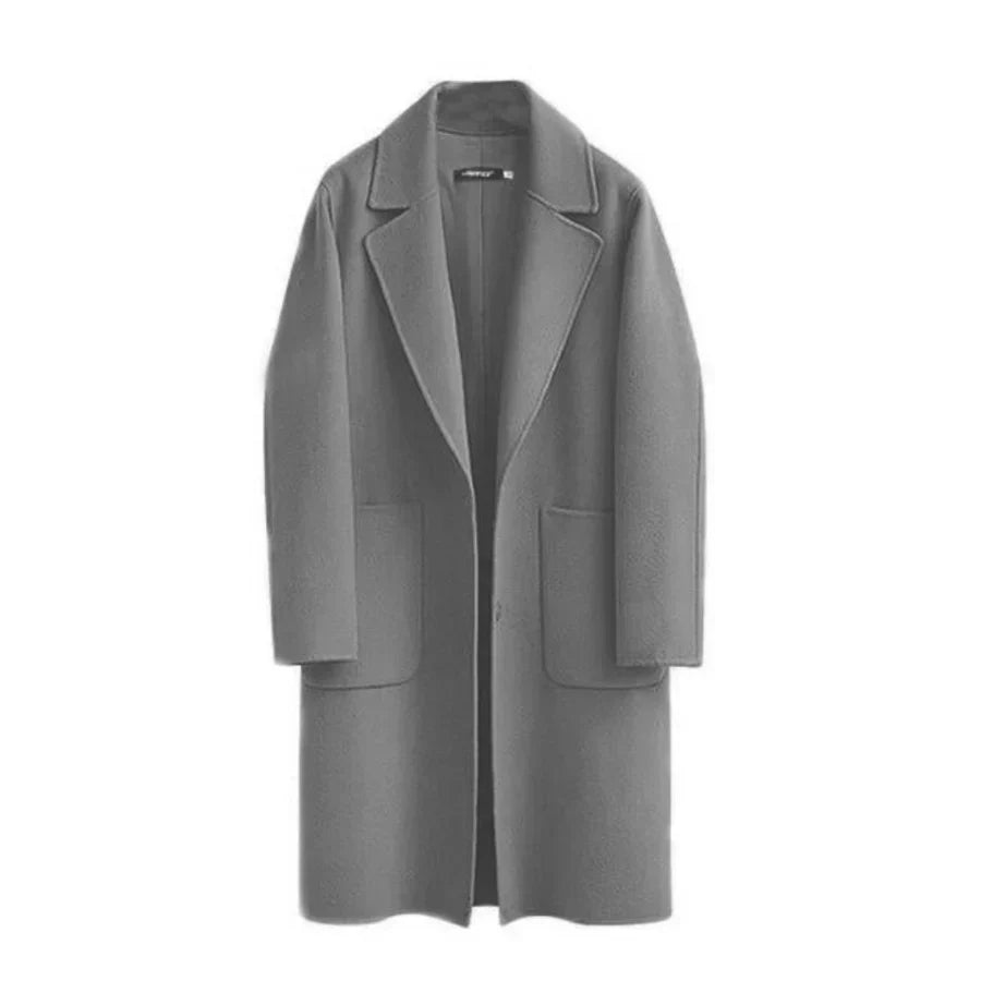 Damen Trenchcoat Wollmischung Lässig Vollständig Lang Revers Taschen - Norvielle
