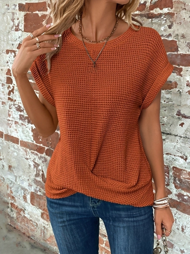 Damen Waffelshirt Kurzärmelig Weiß