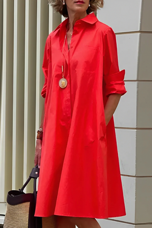 Damen Midi Kleid Bluse Hemdblusen