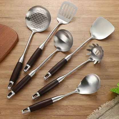 Edelstahl Holzutensilien-Set 6-teilig Glänzend - Norvielle
