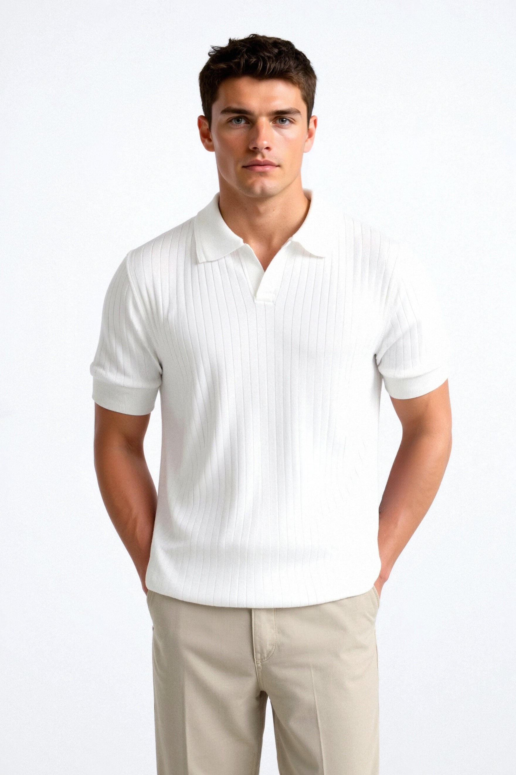 Herren Poloshirt Kurzarm Gerippt Elegant Weiß - Norvielle