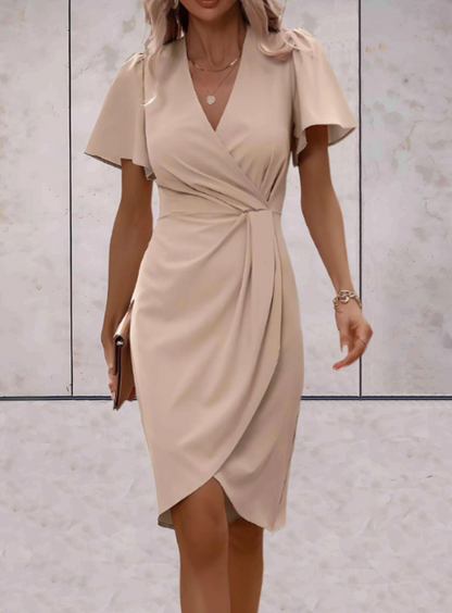 Damen V-Ausschnitt Kleid Puffärmel Sommer