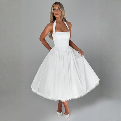 Damen Hochzeitsgastkleid Midikleid Neckholder - Norvielle