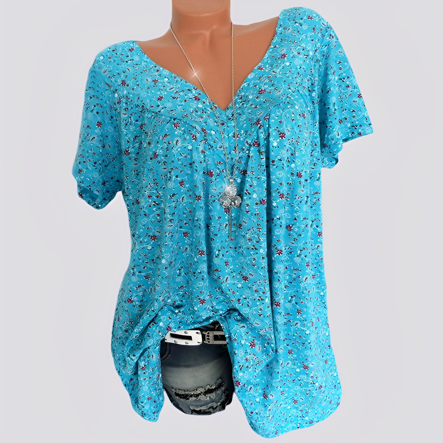 Damen Bluse Blumenmuster Baumwolle Locker Sitzend