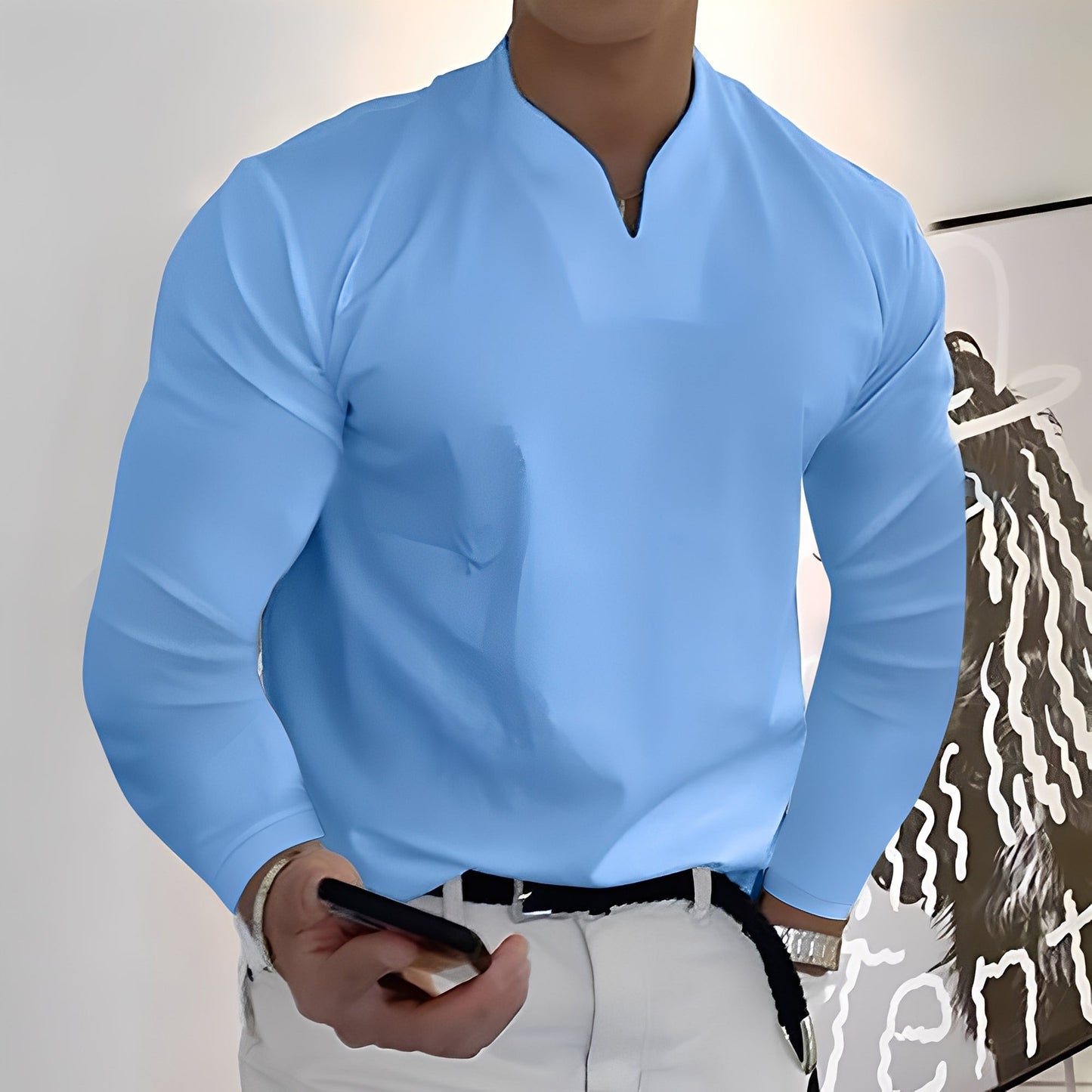 Herren Langarmhemd Freizeit Baumwolle Weiß