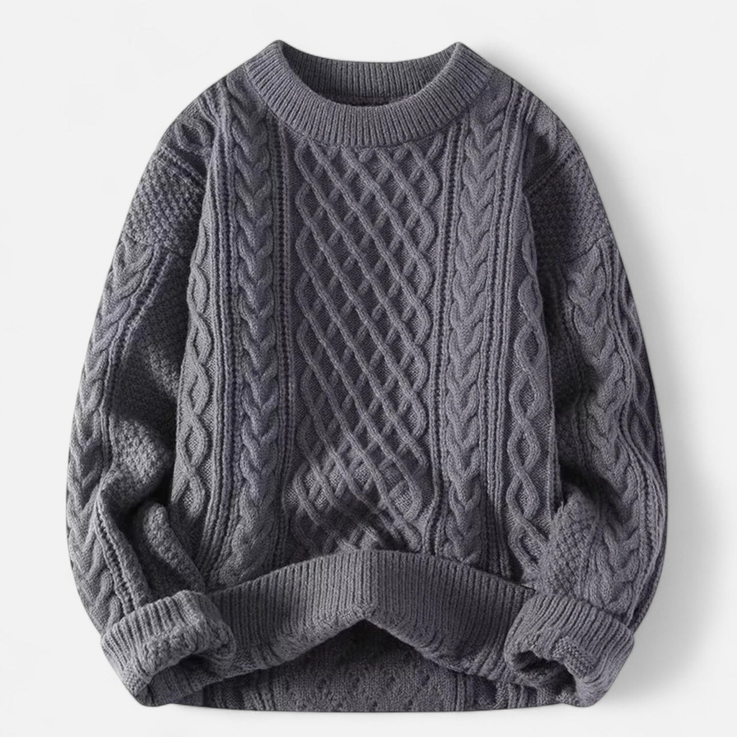 Herren Knit-Pullover Strukturiertes Zopfmuster Klassisch Beige