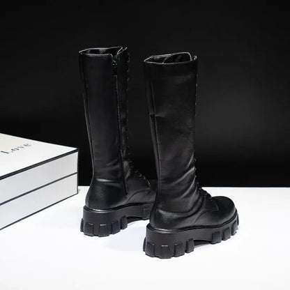Damen Kniehohe Stiefel Mit Absatz Lässig