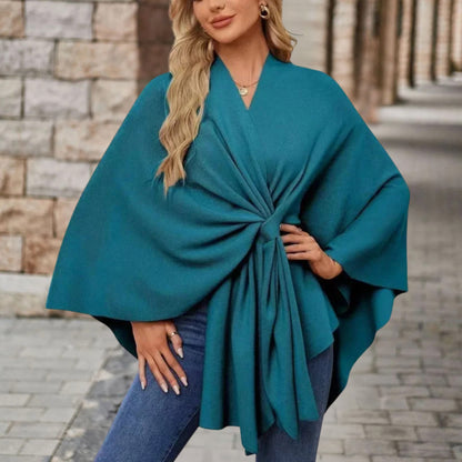 Damen Wickelponcho Leicht Feminin