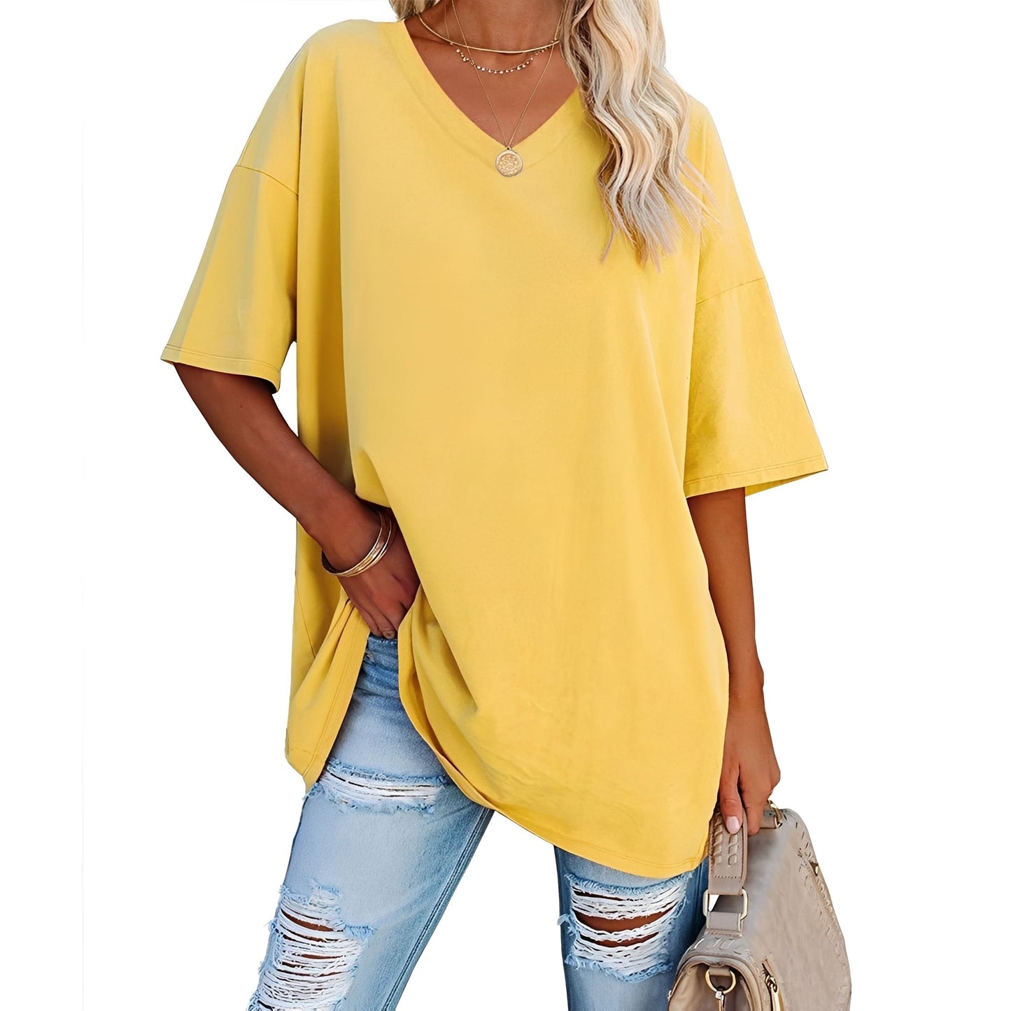 Damen V-Ausschnitt Shirt Lässig Leicht