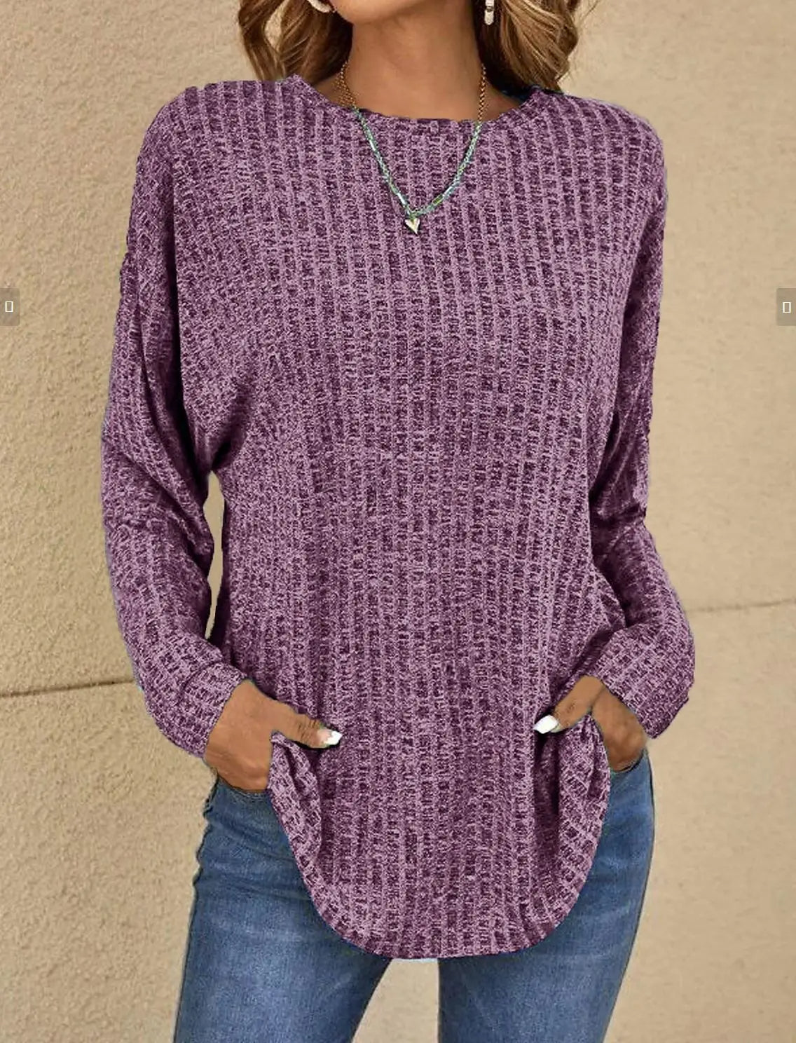 Damen Pullover Relaxed Fit Weiches Strick Langarm Beige