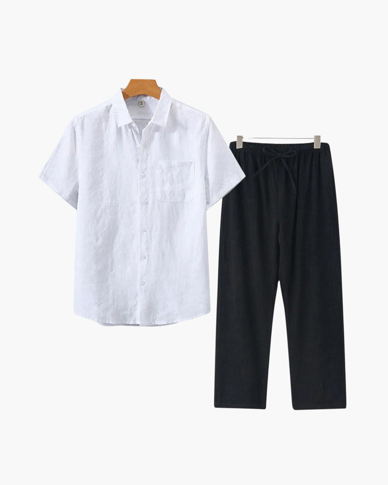 Lincoln Herren Leinen-Set Kurzarmhemd Sommerhose Beige