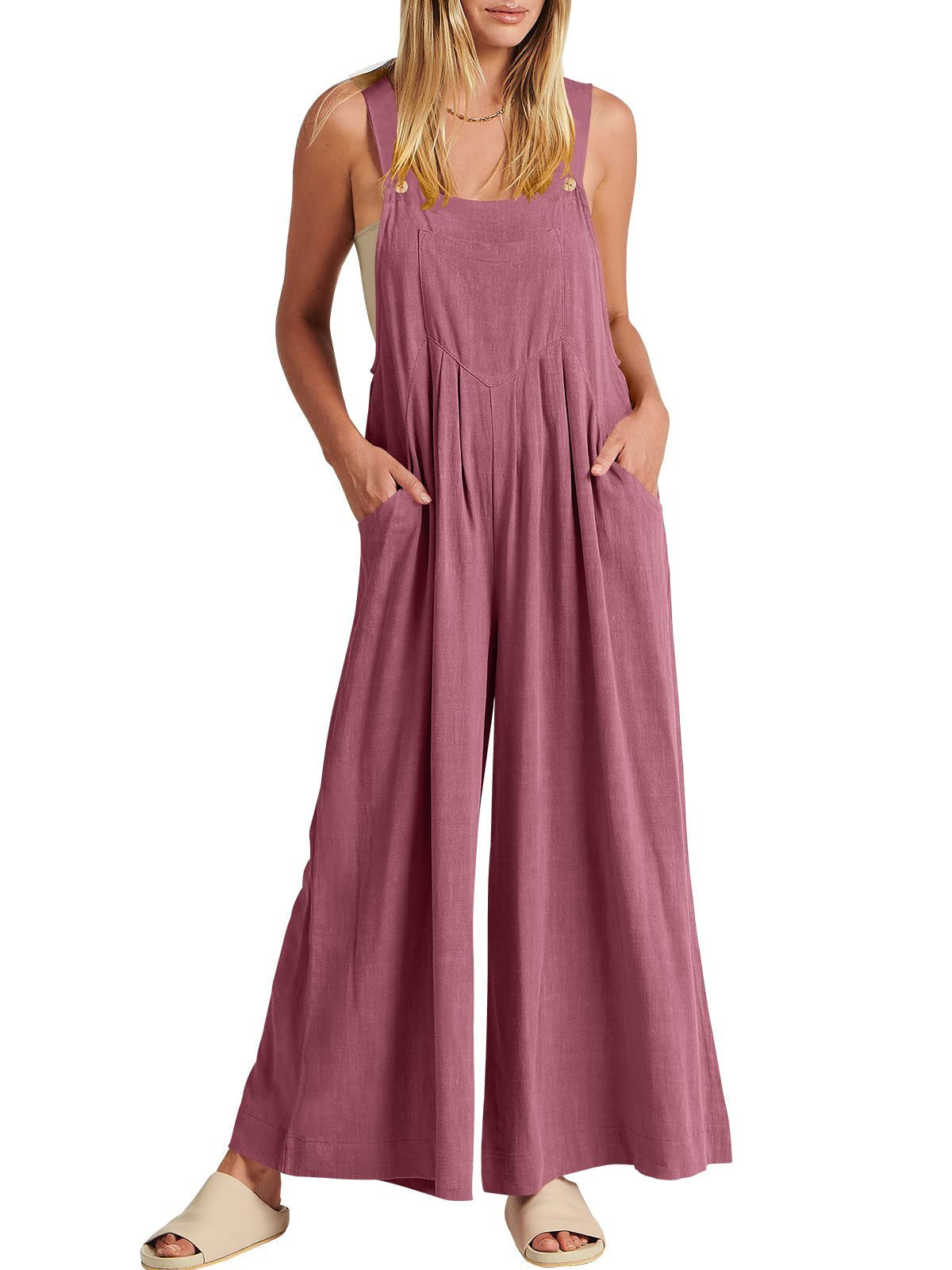 Damen Jumpsuit Weites Bein Mit Taschen