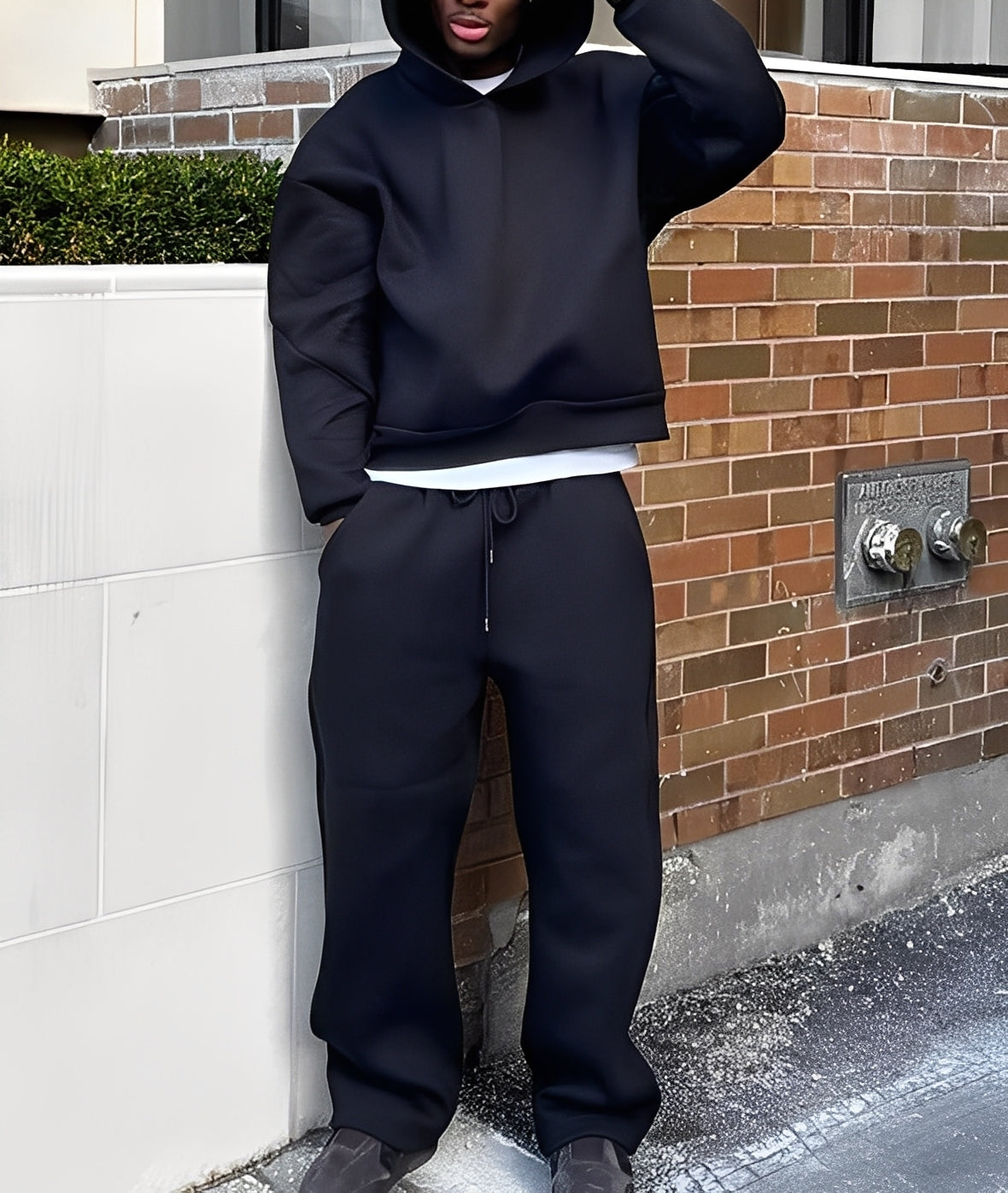 Herren Oversize Hoodie Set Baumwolle Bequem Grau
