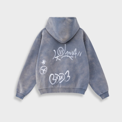 Norvielle Damen Oversize Hoodie Graffiti Print Y2K Stil