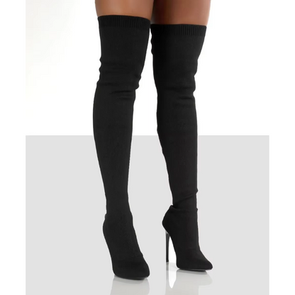 Damen Overknee Stiefel Stretch Stiletto Elegantes Leder