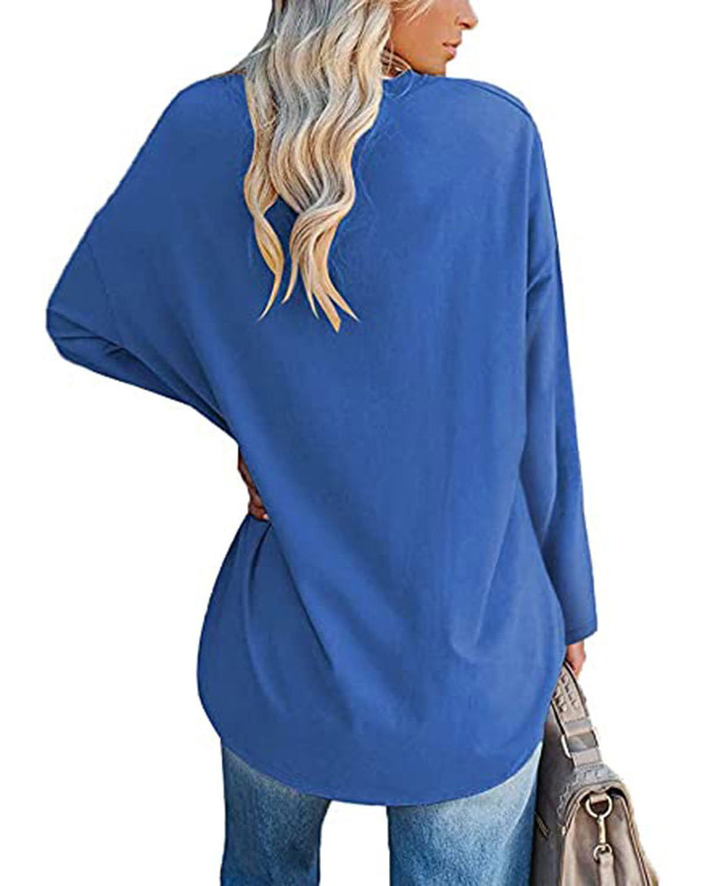Norvielle Damen Langarm T-Shirt V-Ausschnitt Einfarbig - Norvielle