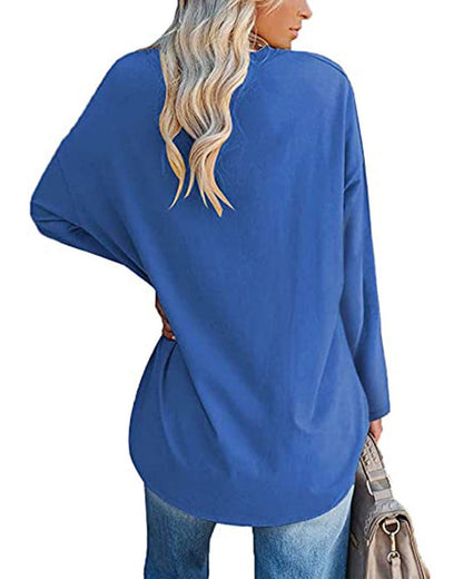 Norvielle Damen Langarm T-Shirt V-Ausschnitt Einfarbig - Norvielle