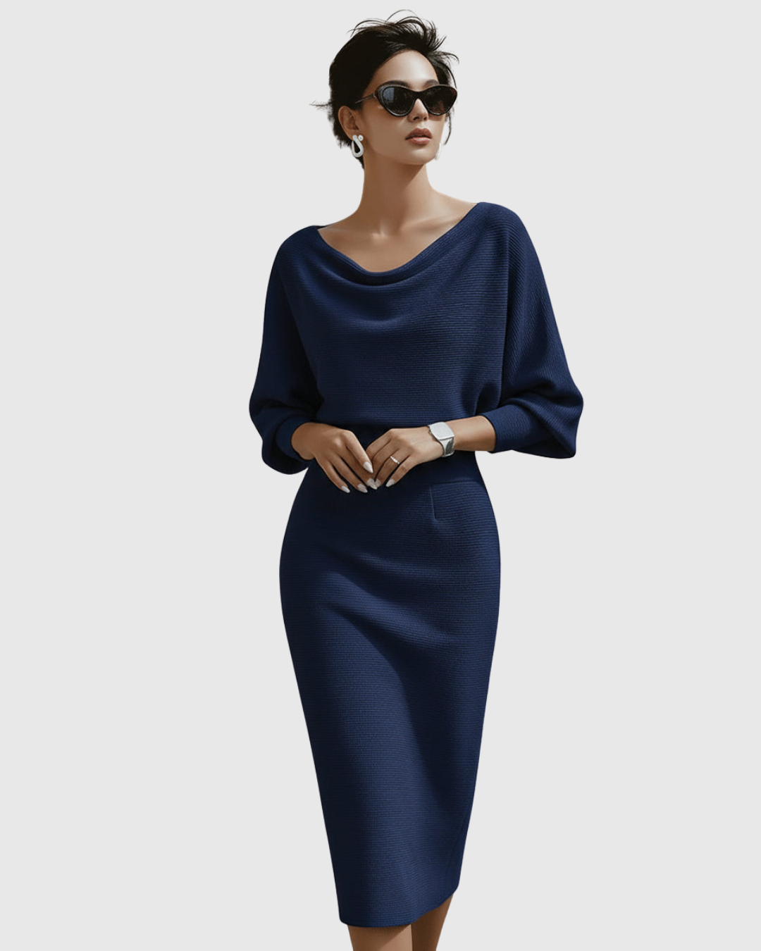 Elegantes Damen Midikleid mit Drapierung - Norvielle