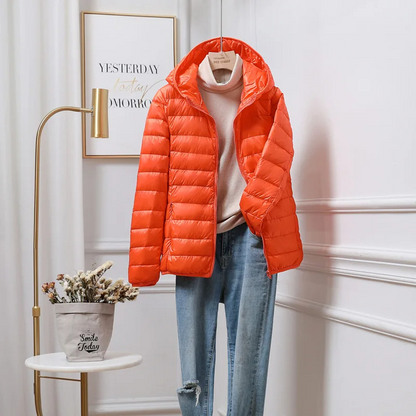 Damen Daunenjacke Mit Kapuze Reißverschluss