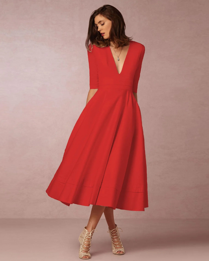Damen Maxi-Kleid V-Ausschnitt Abendkleid