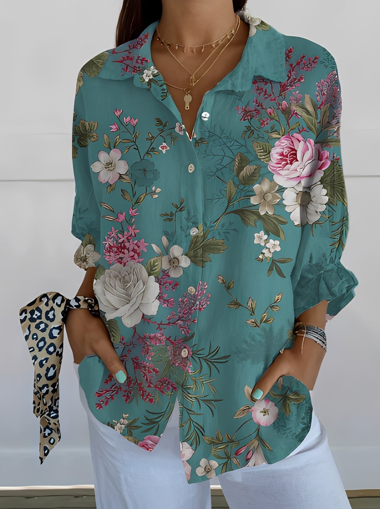 Damen Bluse Blumenmuster Baumwolle Leicht Rosa