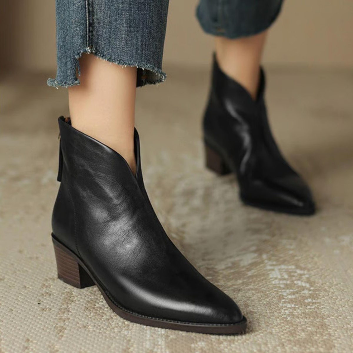 Damen Stiefeletten Blockabsatz Leder