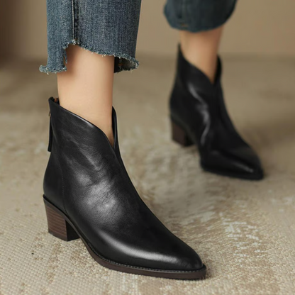Damen Stiefeletten Blockabsatz Leder