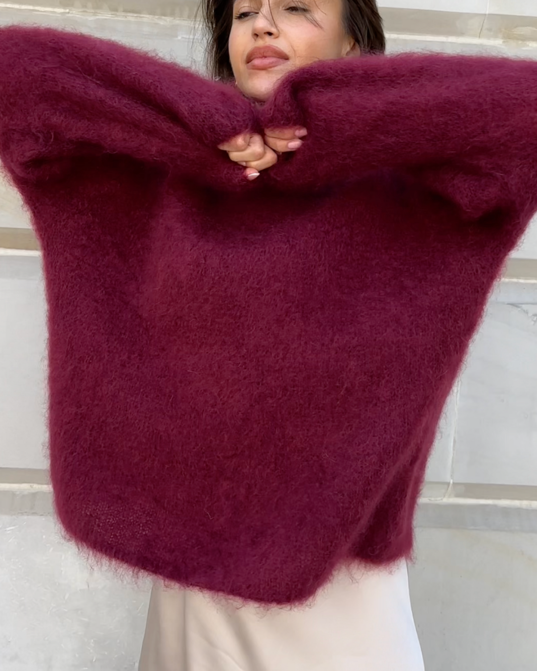 Norvielle Damen Mohair Pullover Kuschelig Beige