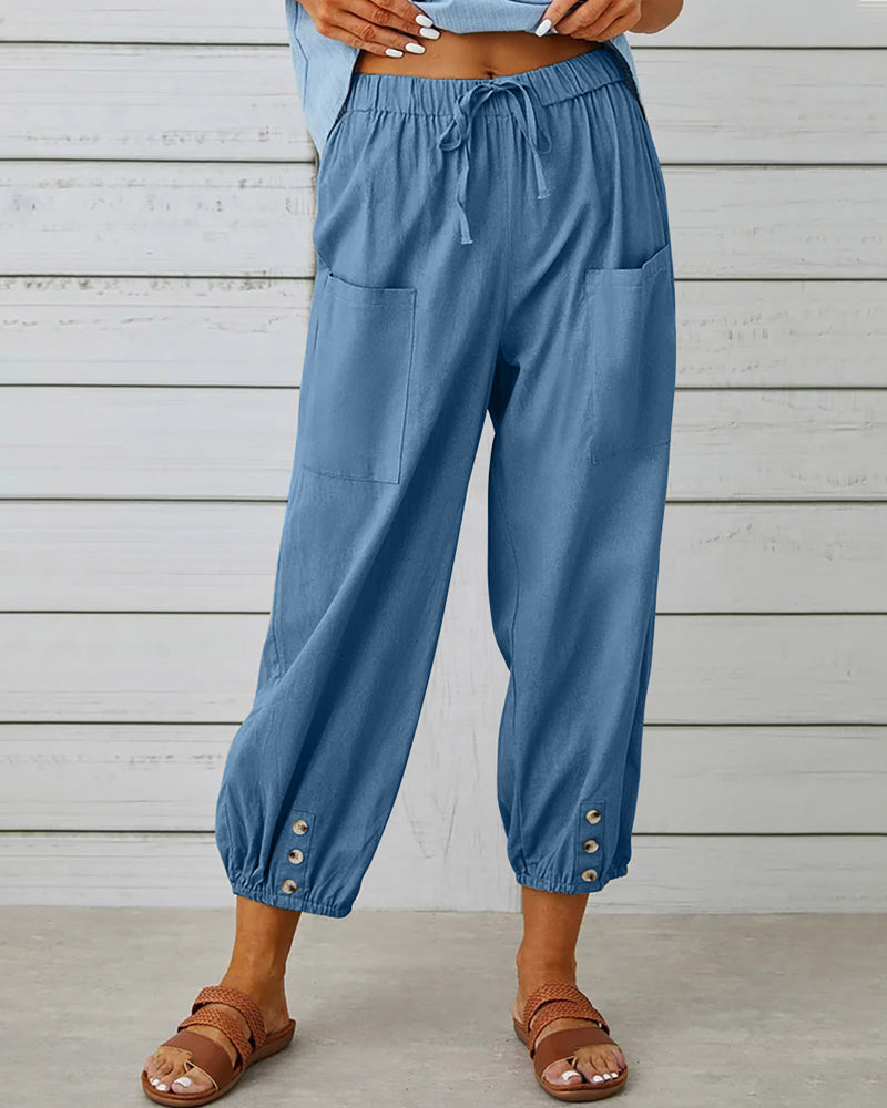 Damen Sommerhose Cargo Beige Baumwolle