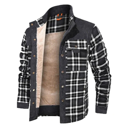 Herren Karo Hemdjacke Fleece-Futter Warm