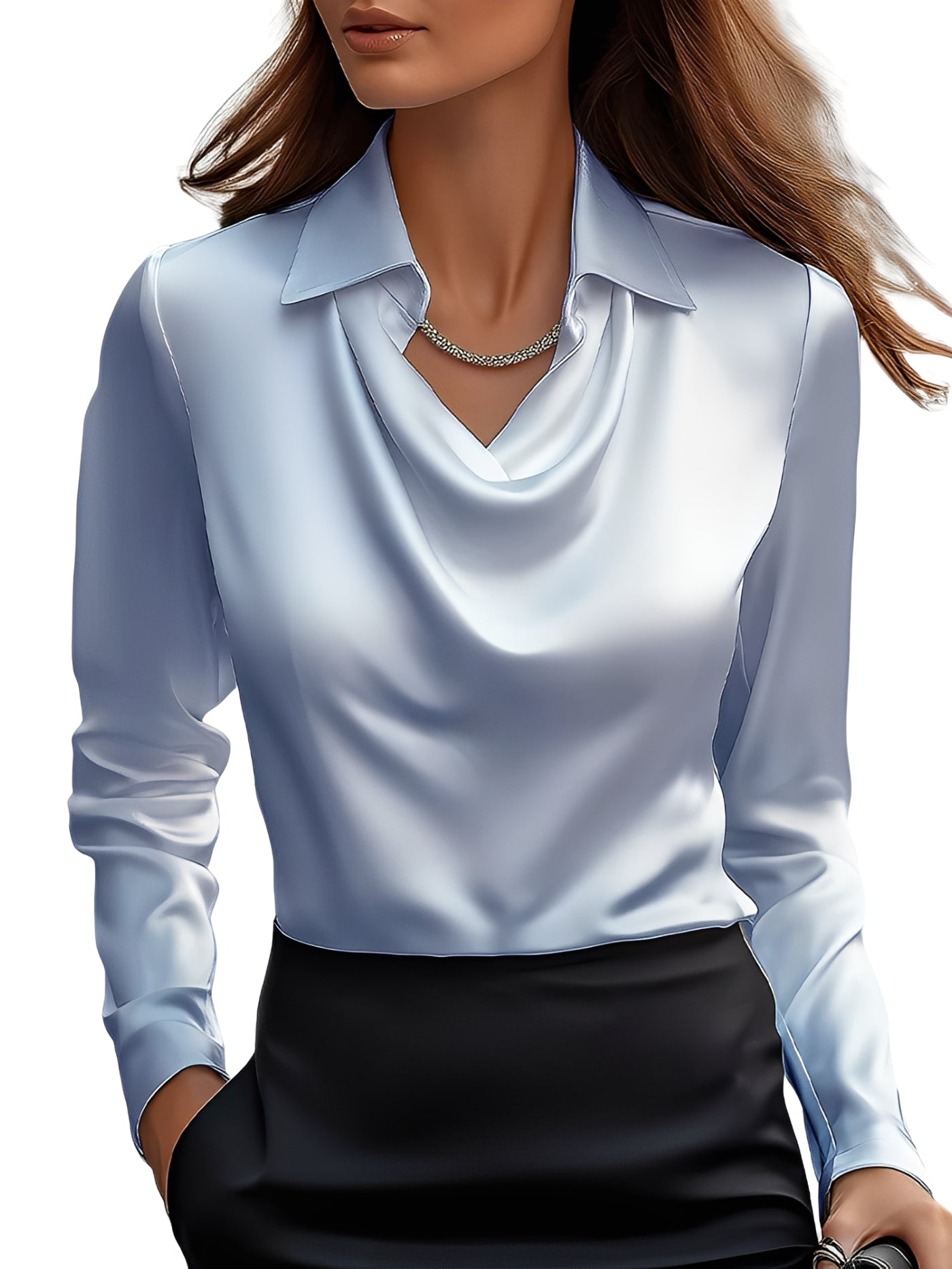 Damen Satinbluse Langärmlig Elegante Bluse