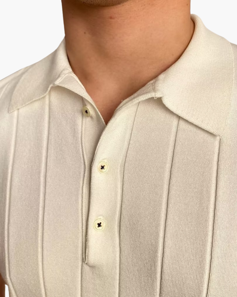 Herren Slim Fit Strickpoloshirt Rippmuster Business Casual