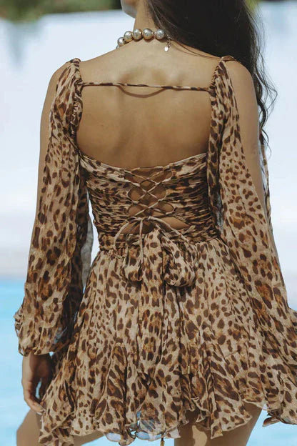 Damen Minikleid Laternenärmel