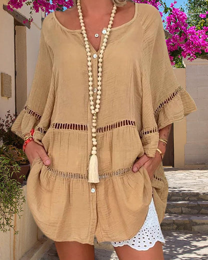 Boho Damen Tunika Leicht Sommerweiß