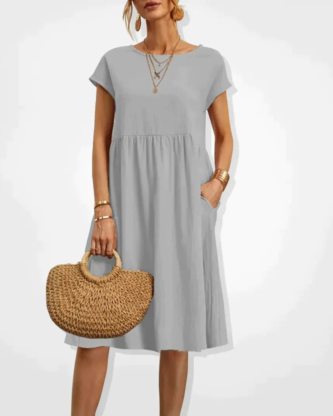 Damen Midi Kleid Italienischer Stil Sommer Baumwolle