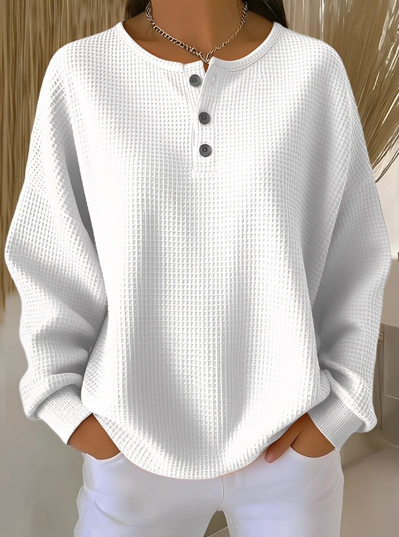 Anabella Damen Waffelpullover Knopfleiste Bequem