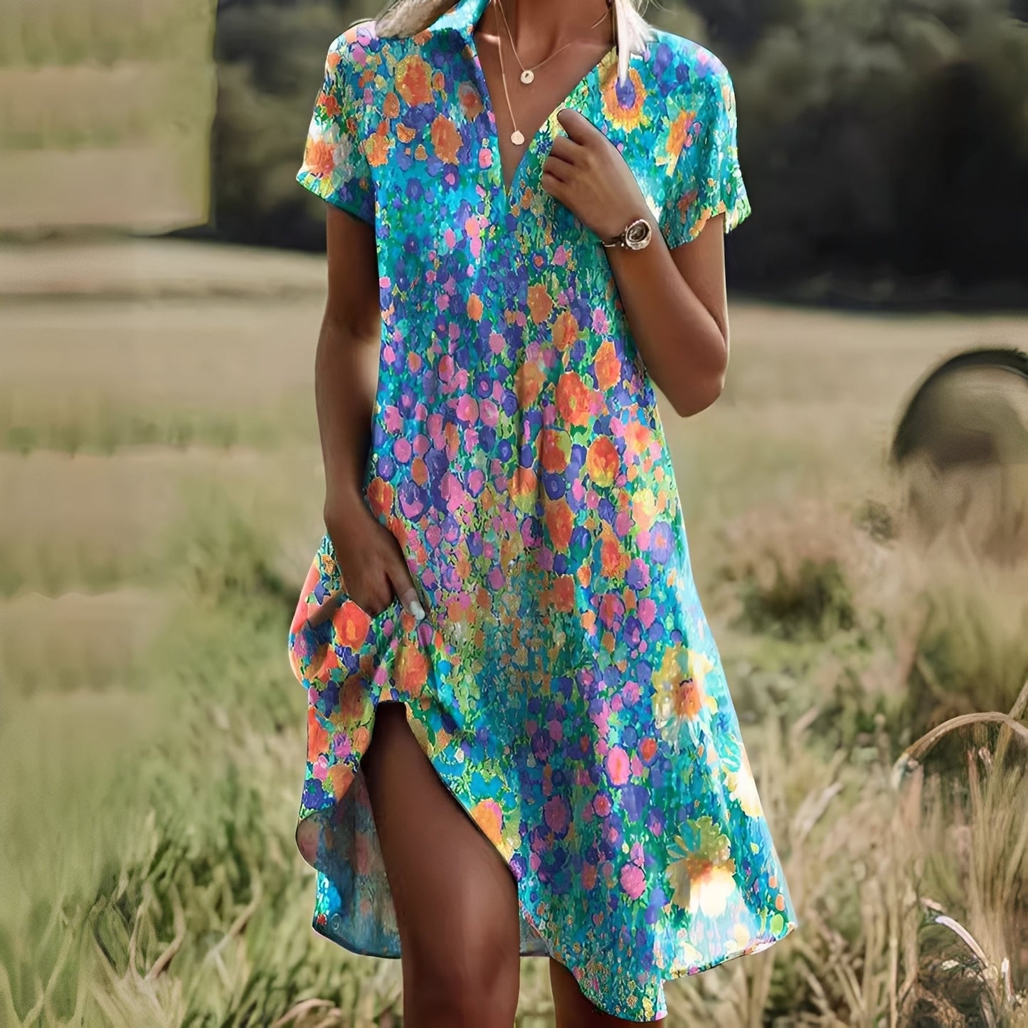 Ellese Damen Vintage-Kleid Blumenmuster