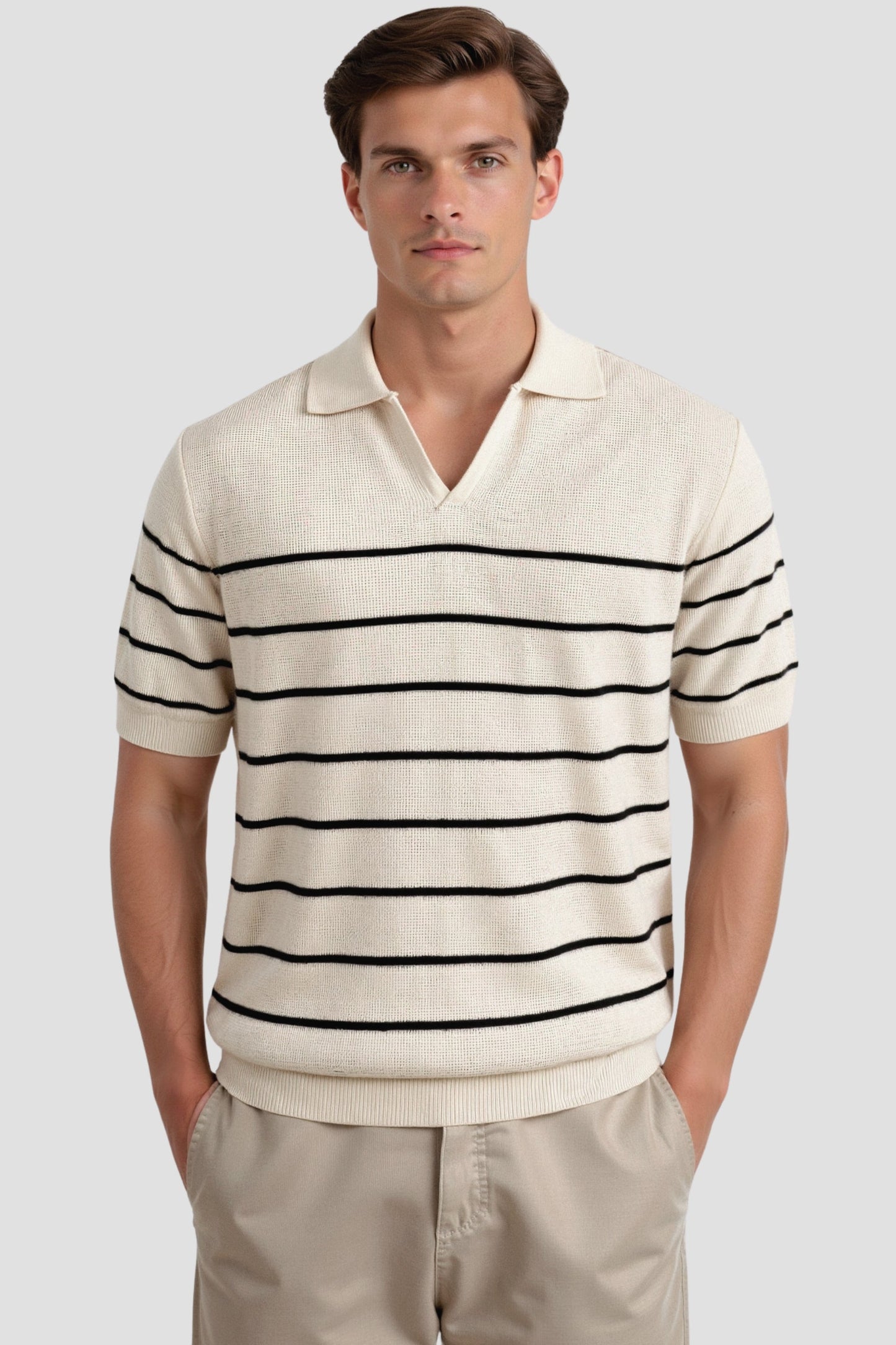 Herren Poloshirt Gestreift Kurzärmelig Weiß/Schwarz - Norvielle