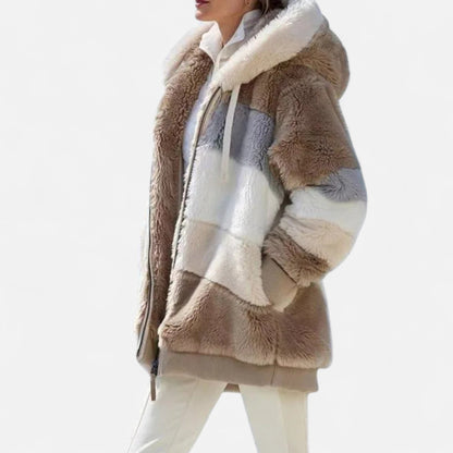 Triswina Damen Oversized Jacke mit Kapuze Gestreift