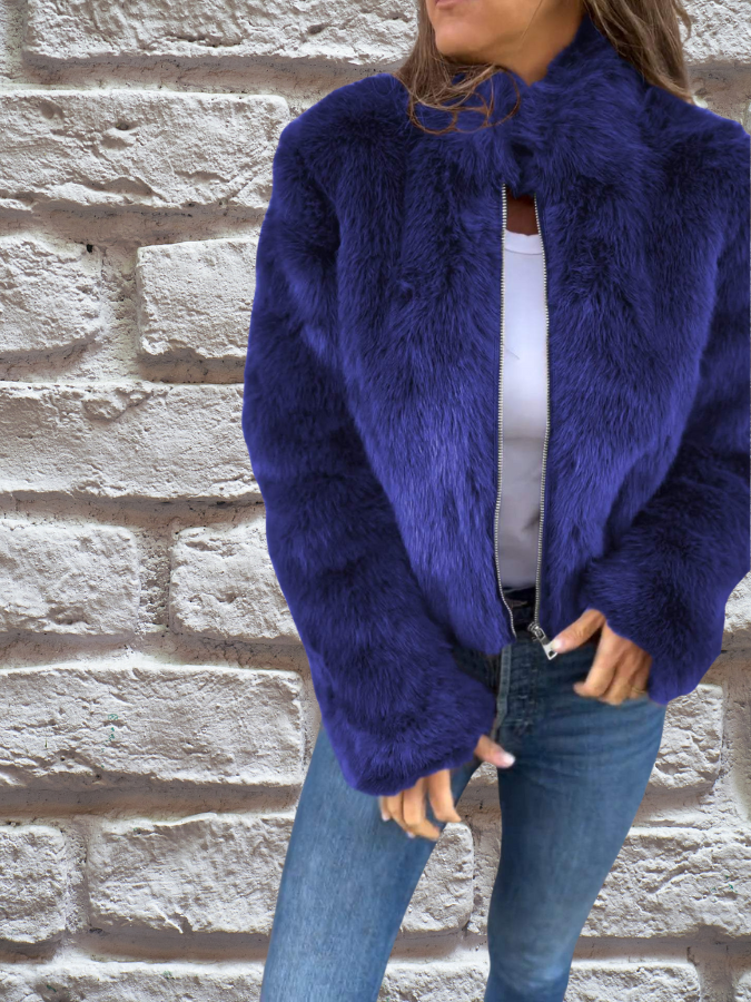 Kunstpelzjacke Damen Reißverschluss Kuschelig