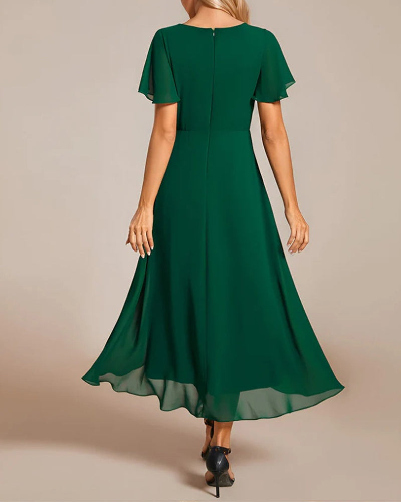 Norvielle Damenkleid V-Ausschnitt Rüschenärmel