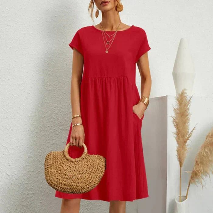 Damen Baumwollkleid Rundhalsausschnitt