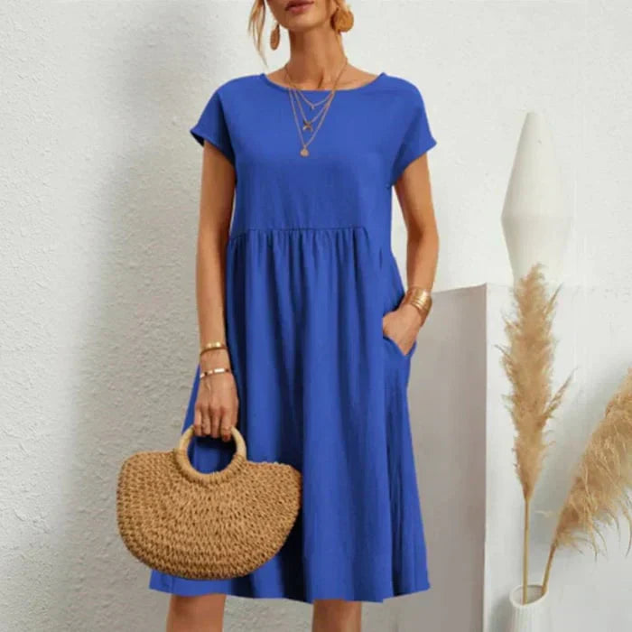 Damen Baumwollkleid Rundhalsausschnitt