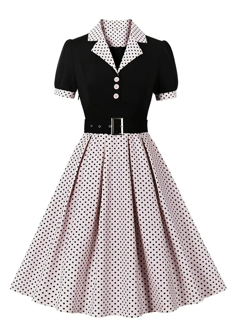 Damen Vintage Kleid mit Polka Dots Herbst Stil