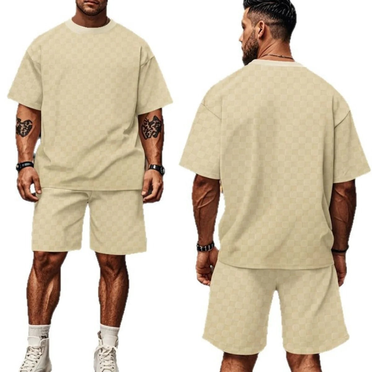 Norvielle Damen Kurzarm-Shorts-Set Schachbrettmuster