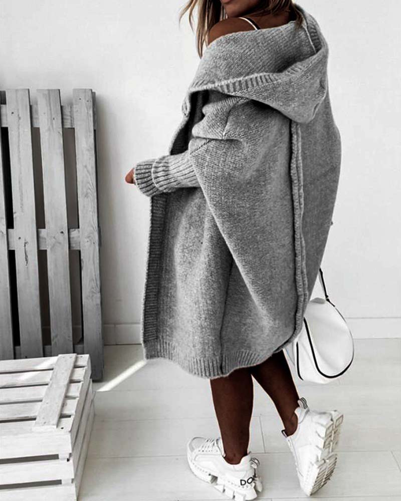 Norvielle Damen Strickjacke Fledermauskapuze Einfarbig