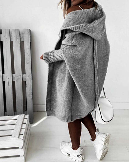 Norvielle Damen Strickjacke Fledermauskapuze Einfarbig